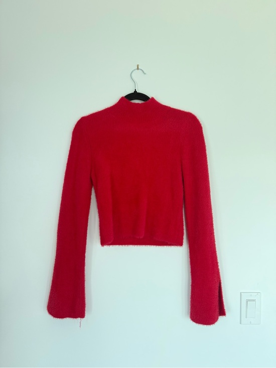 Sweaters - Red Fuzzy Long-Sleeve Mock Neck Sweater